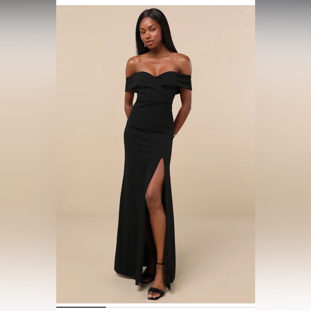 Lulus Song of Love Black Off-the-shoulder Maxi Dress Medium NWT